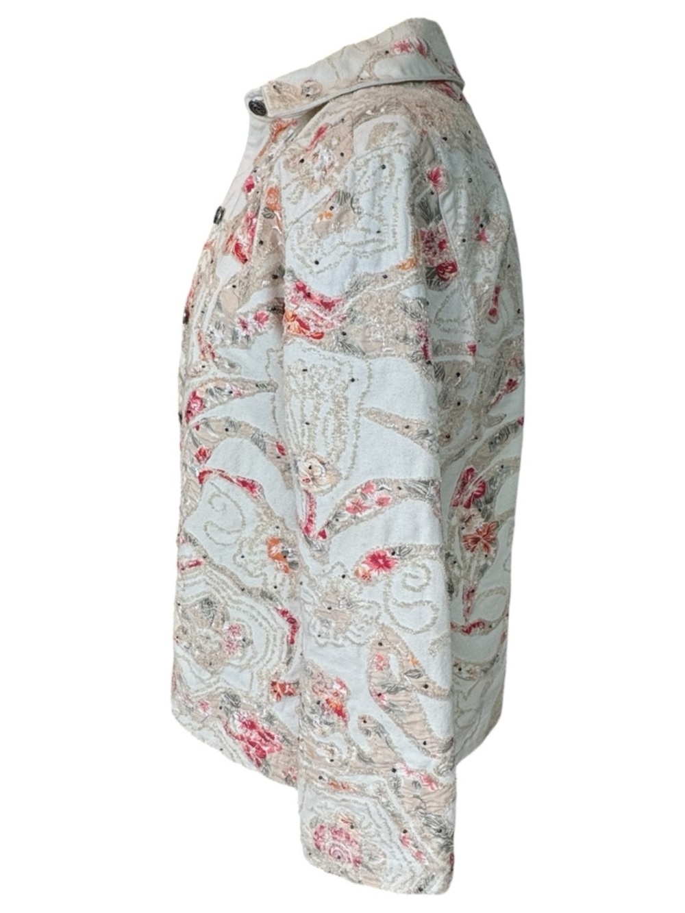 Chico’s Cream Ivory Embroidered Floral Patchwork Denim Jacket Size 1 (M/8) NWOT - Picture 4 of 9